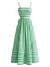Robe Bretelles Spaghetti Rayé Mi-Longue Découpé Vert Années 1950 2