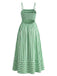 Robe Bretelles Spaghetti Rayé Mi-Longue Découpé Vert Années 1950 3