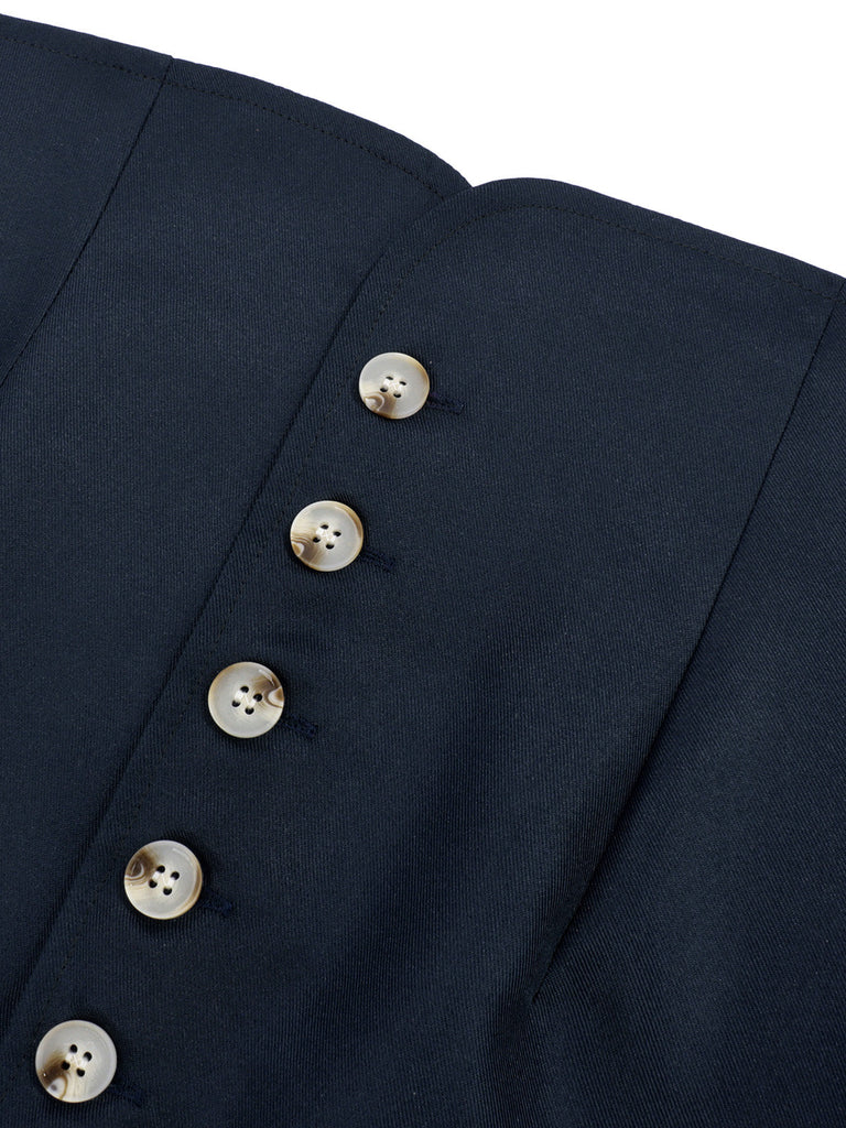 Veste à Col Montant et Boutons Bleu Marine Années 1950