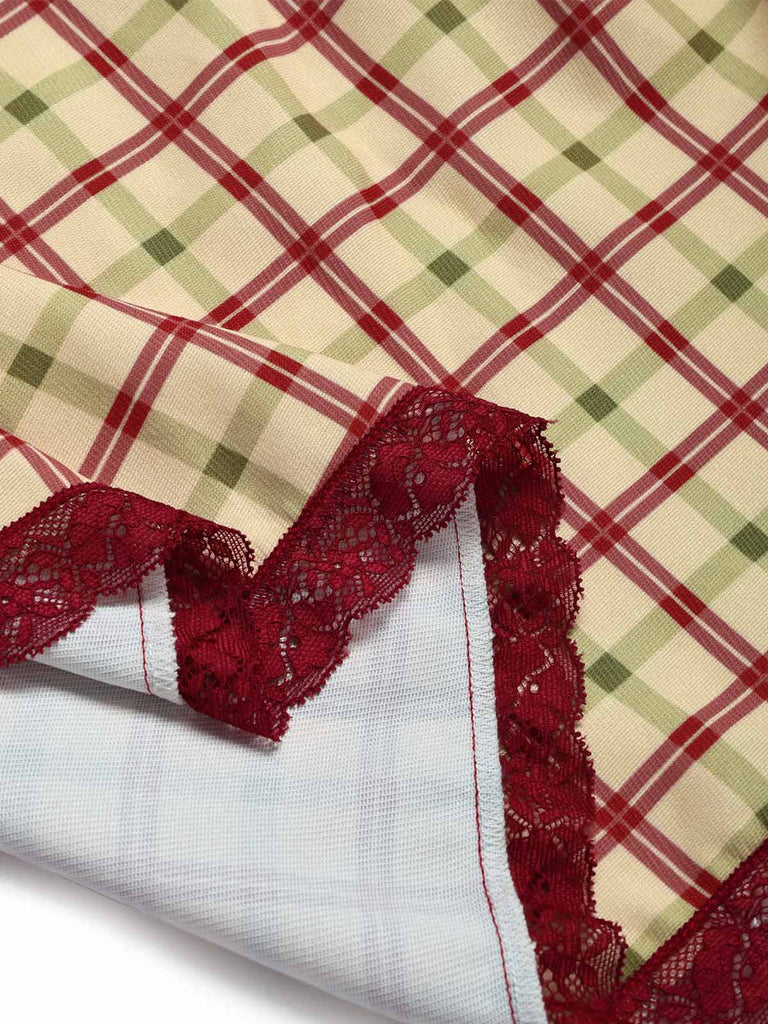 [Prévente] Jupe à Carreaux Taille Haute Dentelle Trim Ligne A avec Poches Années 1940 6