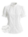 [Prévente] Blouse Blanche Unie Dentelle Patchwork Manches Bouffantes Années 1950
