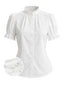 [Prévente] Blouse blanche manches bouffantes dentelle unie et patchwork années 50