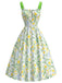 [Prévente] Robe Chartreuse Florale Ruban Vert Contrasté Nœud au Dos Années 1950 2