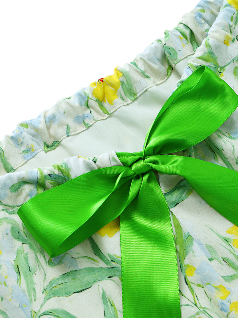 [Prévente] Robe Chartreuse Florale Ruban Vert Contrasté Nœud au Dos Années 1950 5