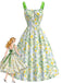 [Prévente] Robe Chartreuse Florale Ruban Vert Contrasté Nœud au Dos Années 1950