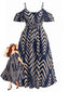 [Grande Taille] Robe midi bleu marine rayures épaules dénudées années 50