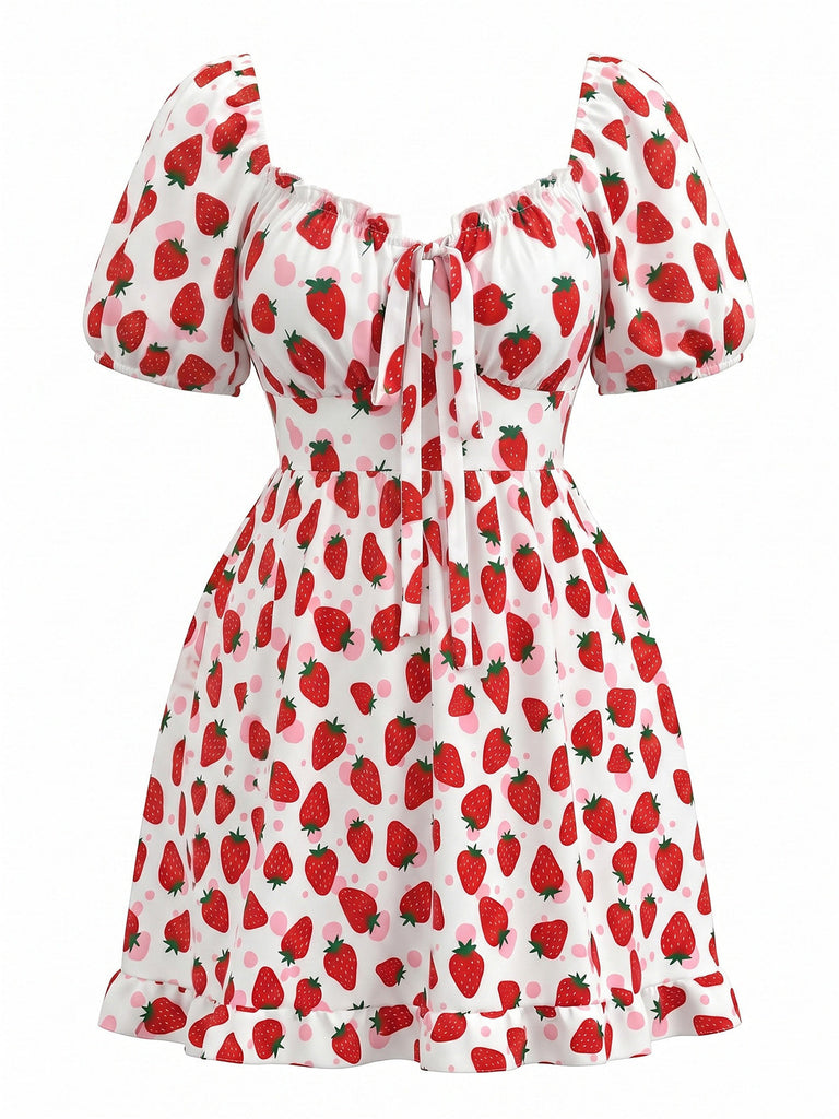 [Grande Taille] Robe Manches Bouffantes Fraise Années 1950 2