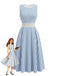 Robe Bleu & Blanc Sans Manches Rayé Dentelle Taille Découpé Années 1950