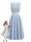 Robe Bleu & Blanc Sans Manches Rayé Dentelle Années 1950