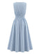 Robe Bleu & Blanc Sans Manches Rayé Dentelle Taille Découpé Années 1950 3