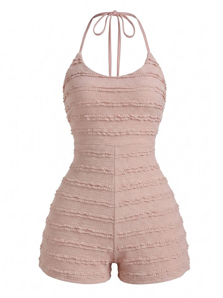 Combishort Misty Rose Dos Nu Textured Volant Slim Années 1960