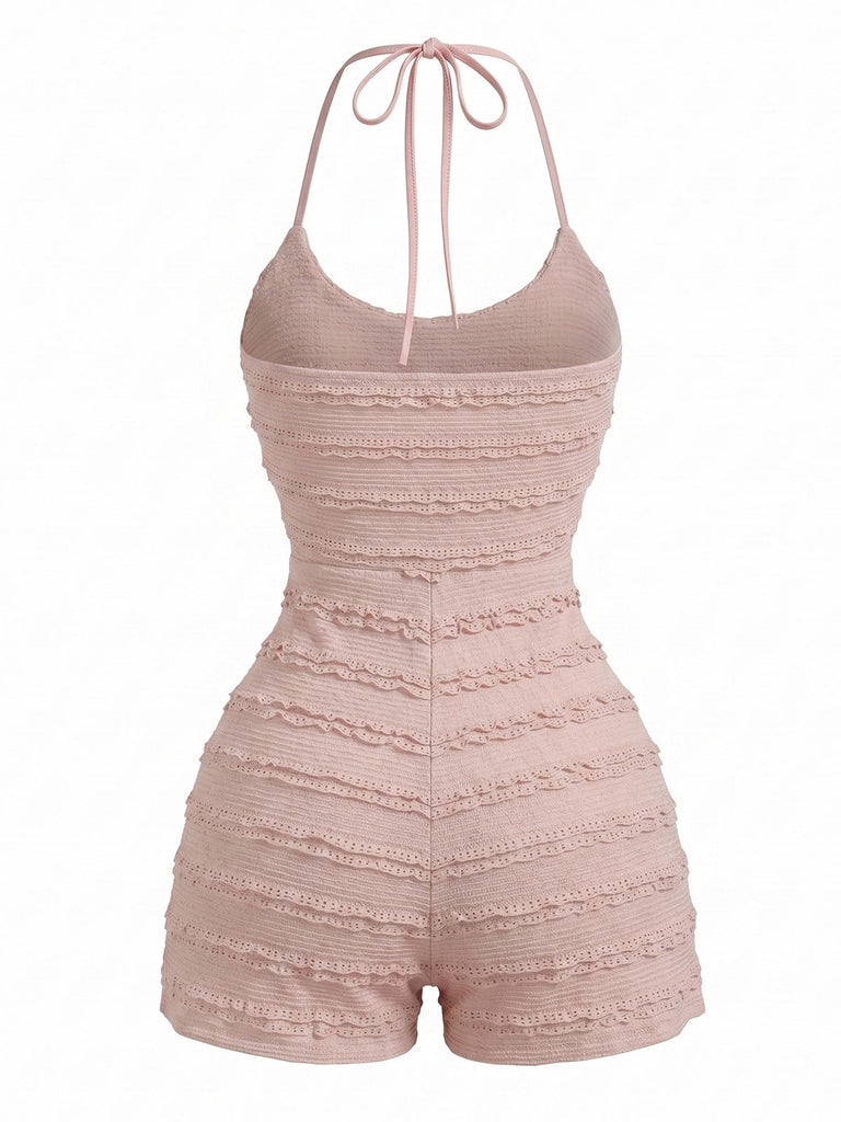 Combishort Misty Rose Dos Nu Textured Volant Slim Années 1960 2