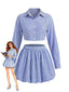 Top Crop Bleu Rayé & Mini Jupe Années 1960