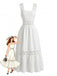 Robe Blanc Bohème Eyelet Brodé Midi Années 1970