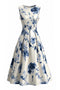 Robe sans manches motif roses et encolure ronde années 1950
