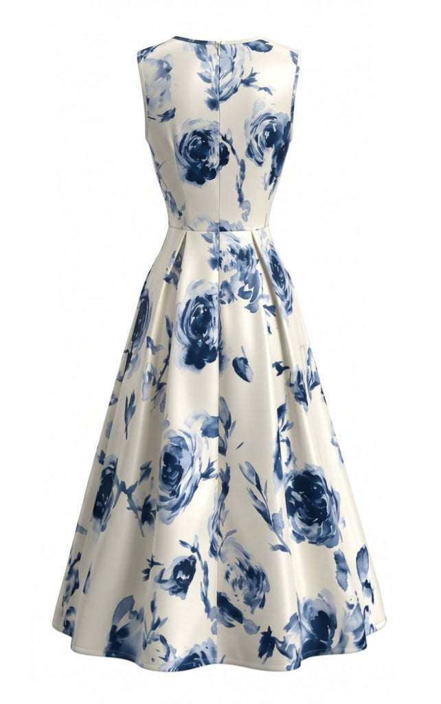 Beige 1950s Floral Vintage Classic Dress 2