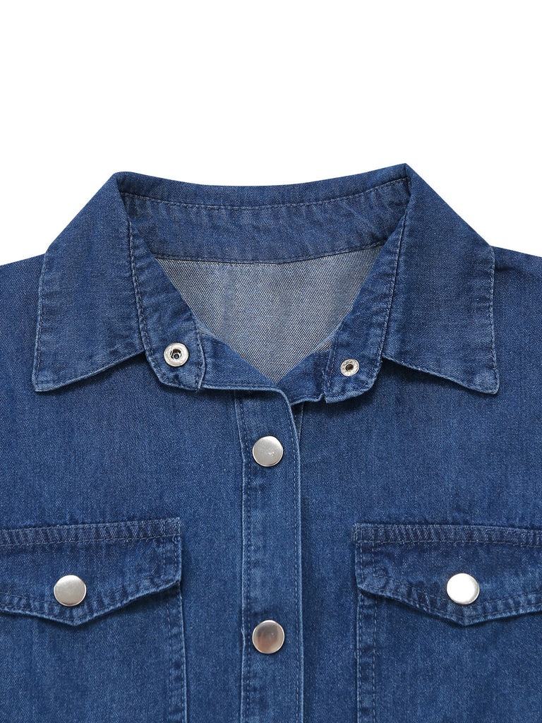 Robe Bleu Revers Boutonné Denim Shirt Années 1950