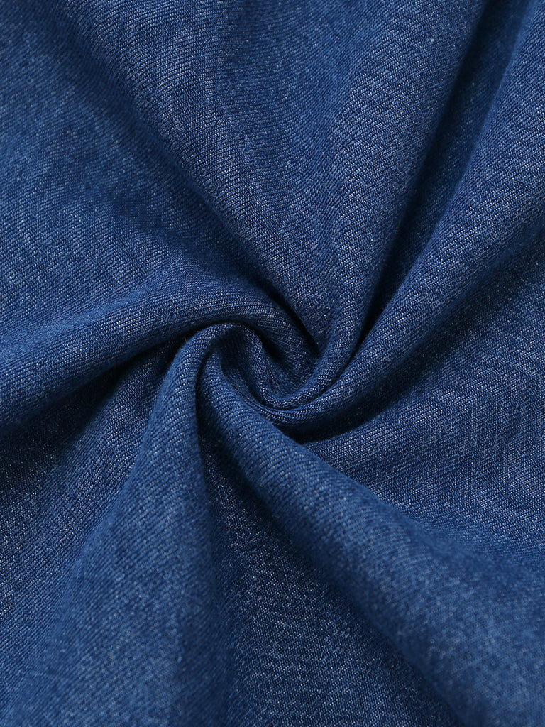 Robe Bleu Revers Boutonné Denim Shirt Années 1950