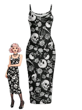 Black 1930s Floral Vintage Classic Dress