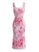 Robe moulante florale en tulle à col carré Années 1930