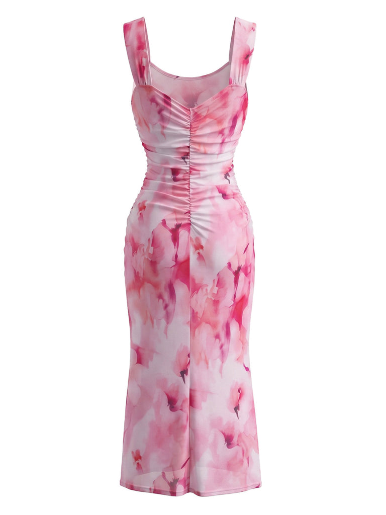 Robe moulante florale en tulle à col carré Années 1930