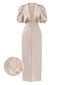 Robe midi champagne satin et dentelle manches bouffantes années 1930