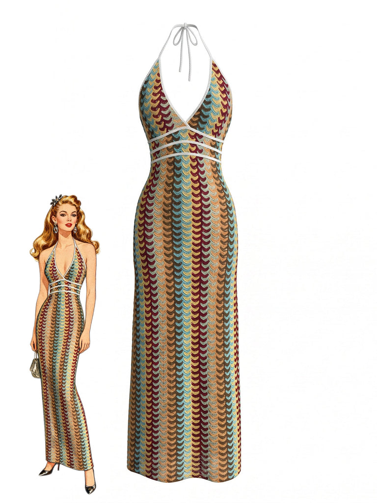 Pat 1970s Floral V Neck Dress