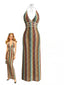 Robe dos nu maille motif chevron multicolore années 1970