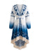 Robe Bleu Floral Ombre Tassel Fringe Boho Années 1970
