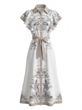 Robe Vintage Imprimé Floral Boutonné Maxi Shirt Années 1930