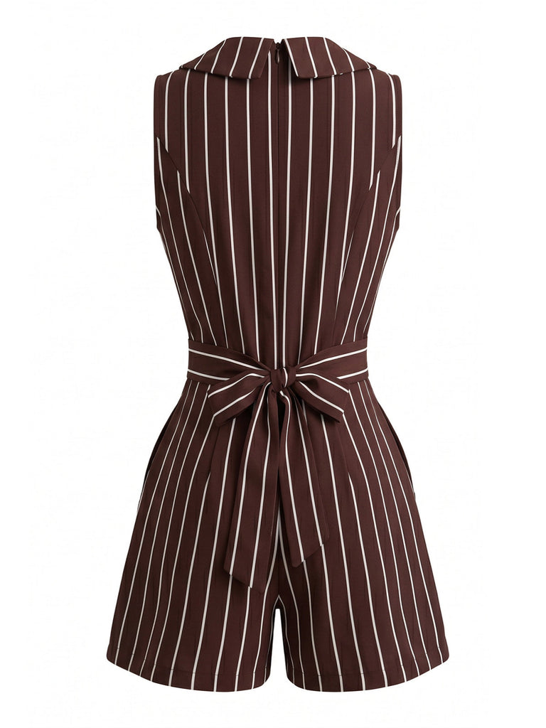 Brown 1950s Striped Vintage Classic Romper 3