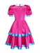 Robe cosplay Halloween rose à manches bouffantes et revers blanc Années 1960
