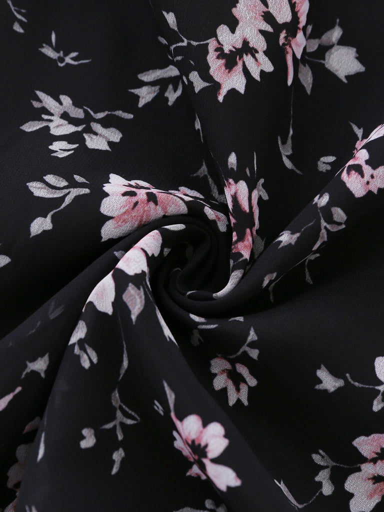 Robe Noir Floral Dos Nu Dos Nu Midi Années 1970 6