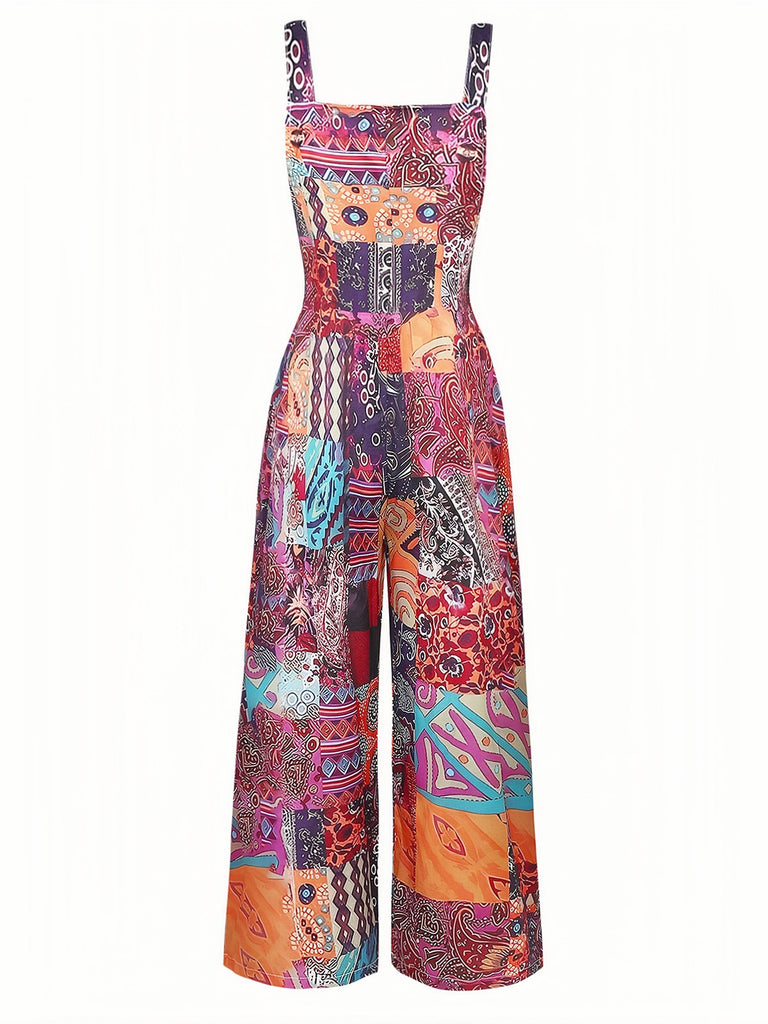 1970s Floral Square Neck Vintage Jumpsuit 2