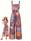 Combinaison Large Col Carré Floral Ethnique Boho Années 1970