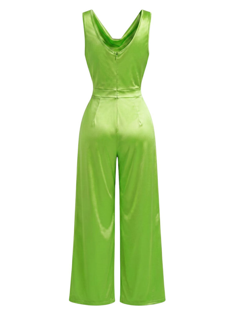 Combinaison Satin Col Drapé Sans Manches Ceinturé Jambes Larges Années 1960 5