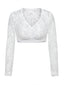 Haut Court Blanc Floral Dentelle Manches Longues Années 1950