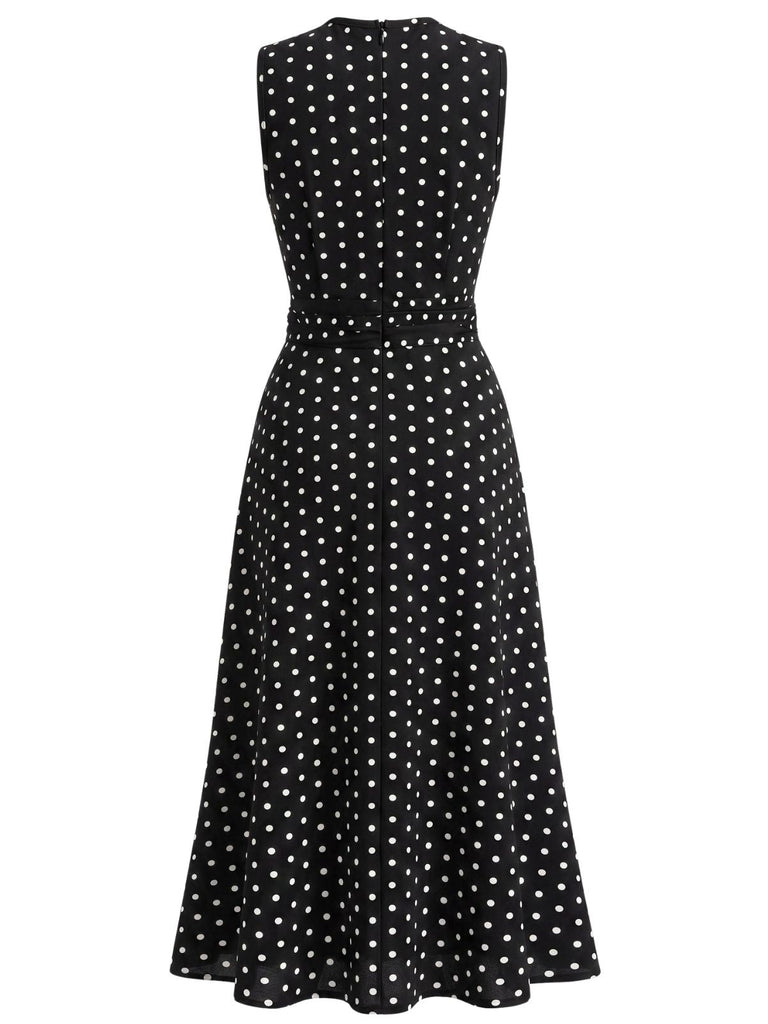 Robe Sans Manches à Pois Col Ras-du-Cou Froncé Années 1930 5