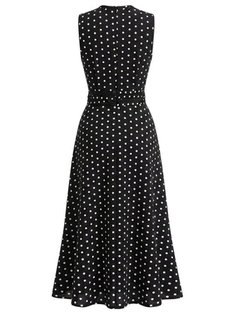 Robe Sans Manches à Pois Col Ras-du-Cou Froncé Années 1930 5