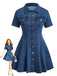 Robe Manches Courtes Boutonné Revers Denim & Bleu Années 1950