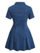 Robe Manches Courtes Boutonné Revers Denim & Bleu Années 1950 3