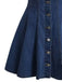 Robe Manches Courtes Boutonné Denim Bleu Années 1950