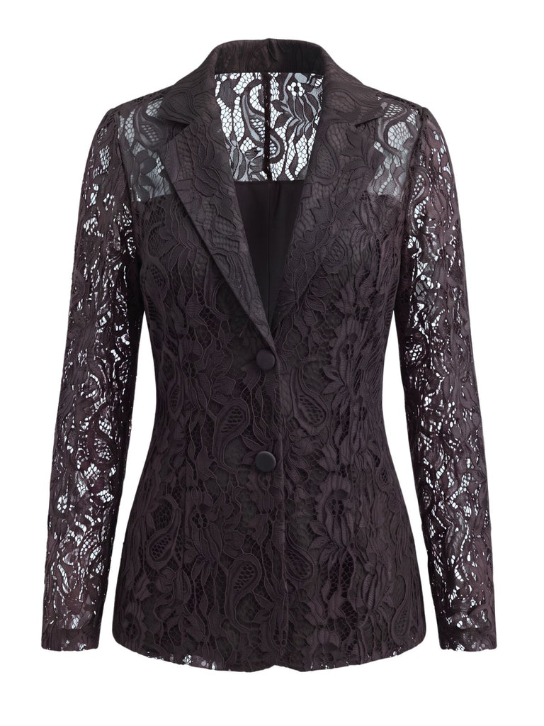 Veste Floral Dentelle Boutonné Devant Blazer Jacket Années 1950