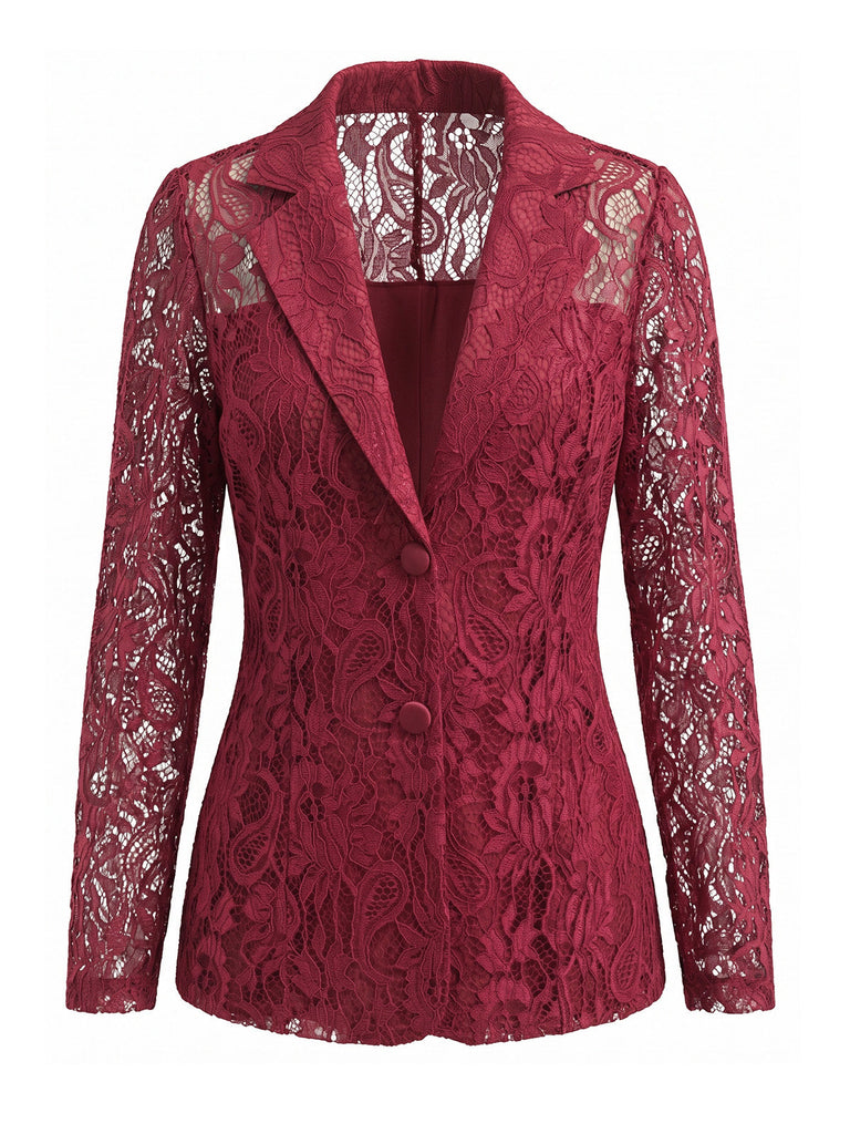 Veste Floral Dentelle Boutonné Devant Blazer Jacket Années 1950
