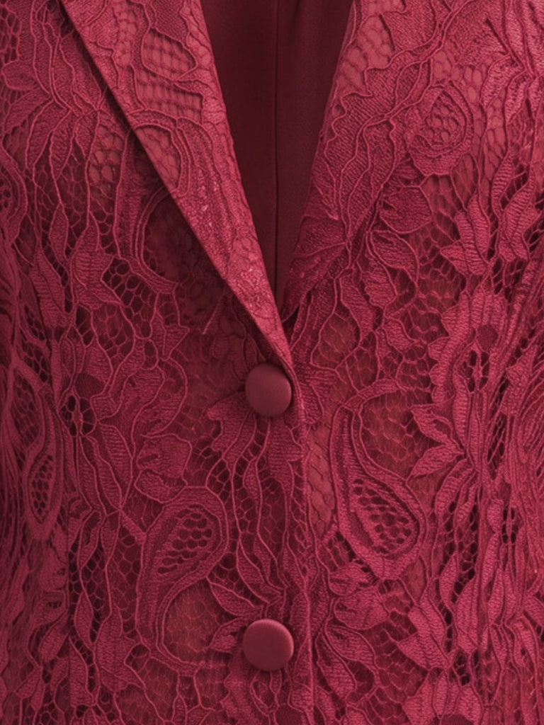Veste Floral Dentelle Boutonné Devant Blazer Jacket Années 1950