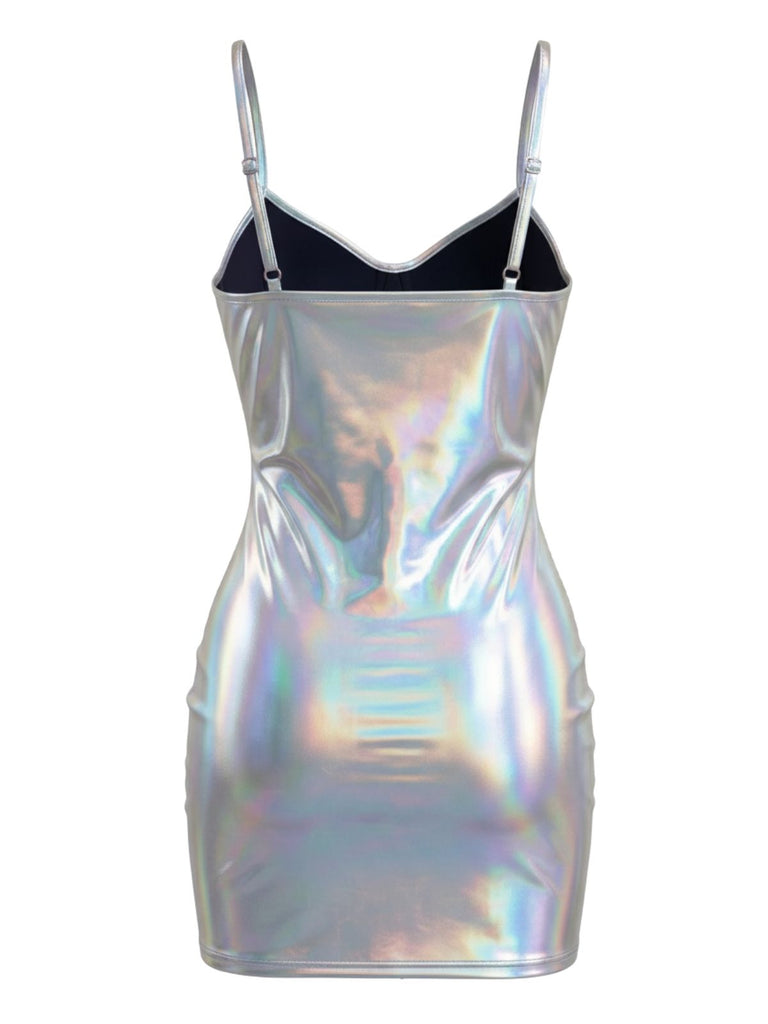 Robe Irisé Métallique Bretelles Fines Mini Années 1960 6