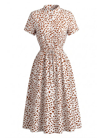 Robe Petites Fleurs Pois Ceinture Nouée Coton Chemise Années 1940 2