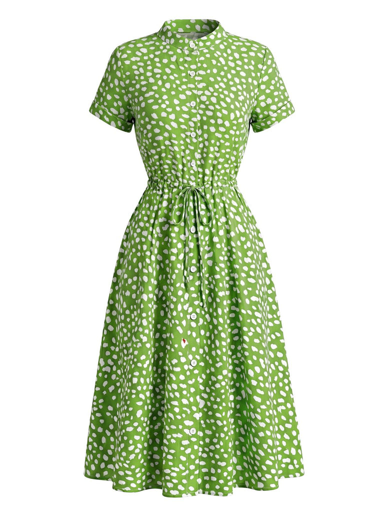 Robe Petites Fleurs Pois Ceinture Nouée Coton Chemise Années 1940 6