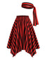 Jupe rayée rouge et noire ourlet en pointe années 1950