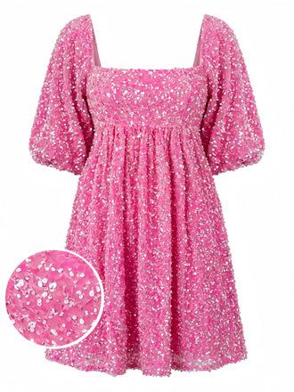 Robe Paillettes Col Carré Manches Bouffantes Noué Dos Nu Années 1960